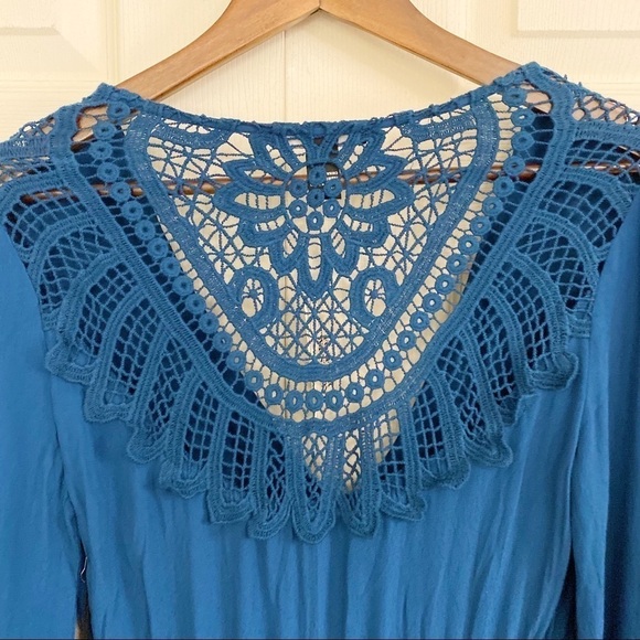 Forever 21 NWT Teal Maxi Long Sleeve Bohemian Lace Dress - Picture 5 of 10